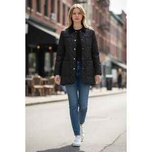 Michael Kors Quilted Collared Jacket Black Womens Size L  NWT